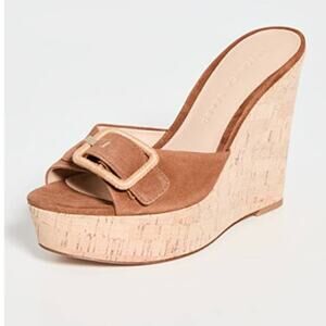 Veronica Beard NWOB Donata Suede Wedge Sandals Hazelwood Size 11M Tan Boho